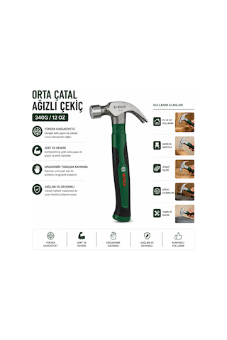 Storeşahin 12 Oz Orta Çatal Çekiç 24 Cm - Ergonomik Yumuşak Sap Shn0720