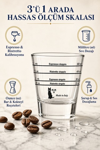Motta Çift Taraflı Dereceli Şeffaf Cam Espresso Kahve Ölçü Bardağı 30 / 60 ml