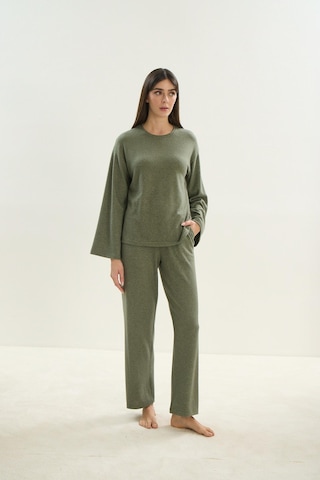 Kadın Uzun Kol Haki Viskon Pijama Takım C7t8n9o51 001