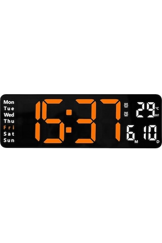 Didadodo Suntek Modern Takvim Göstergeli Ayarlanabilir Parlaklık Dijital Duvar Saati Turuncu, Etkileyici Tasarım Turuncu