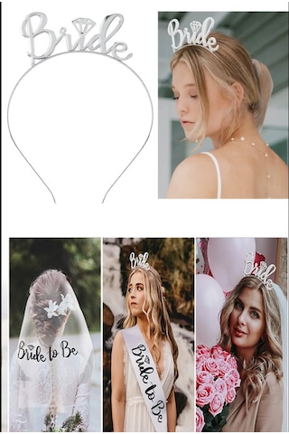 1 Adet Gümüş Gri Parlak Bride To Be Taç, Bekarlığa Veda Metal