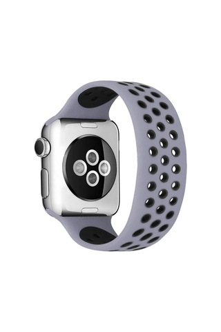Apple Watch 38mm Uyumlu Ayarlı Delikli Silikon Kordon - Gri-siyah
