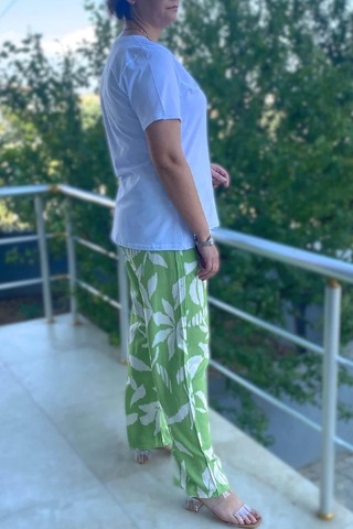 Mia Butik Büyük Beden Bahar Takım Beyaz - Yeşil Beyaz-yeşil