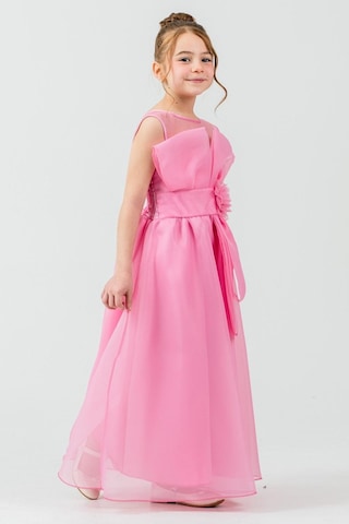 Mnk Baby & Kids Kız Çocuk Organze Tül Çiçek Ve Fiyonk Detaylı Gipe Sırtlı Prenses Abiye Elbise M00800 Pembe
