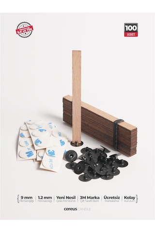 Ahşap Mum Fitili 9 Mm Genişlik Nikel Kaplama Çelik Taban, 3m Köpük Bantlı, 100 Lü Set Ahşap