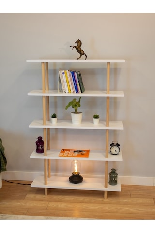 5 Raflı Modern Dekoratif Kitaplık Klasörlük Mutfak Rafı Kiler Çok Amaçlı Düzenleyici - Beyaz Beyaz