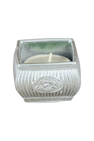 Eskitme Mumluk Şamdan Tealight Mum Uyumlu Mini Çizgili Çiçekli Model - Gümüş