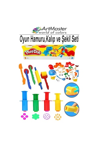 4 Renk Oyun Hamuru Play-doh Oyuncak Kalıp Enjektör Seti Merdane Silindir Kesici Şekiller 1 Paket Etkinlik Okul Anasınıfı Çok Renkli