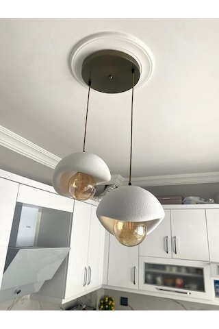 Beton Görünümlü Modern Şık İskandinav Tarz 2 Başlı Avize 25cm Rustik Ampul Hediyeli Nestvibe Eskitme - Gold