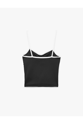 Koton Renk Kontrastlı Slim Fit Büzgülü İnce Askılı Spor Atlet Siyah 7wak30033nk