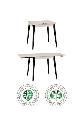 Vilinze Avanos Ahşap Katlanır Kanatlı Mdf Traverten Mutfak Masası - 70x70+70 70x140 Cm Traverte