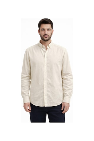 Classics Men Di Pierro Uzun Kol Slim Fit Erkek Keten Gömlek - 7541 Krem