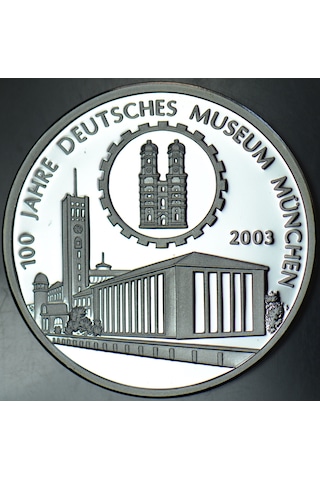 Almanya 2003 Deutsches Museum 100. Yıl Madalyon. Gümüş Kaplama Proof Baskı 36 Mm Kapsülünde Çil