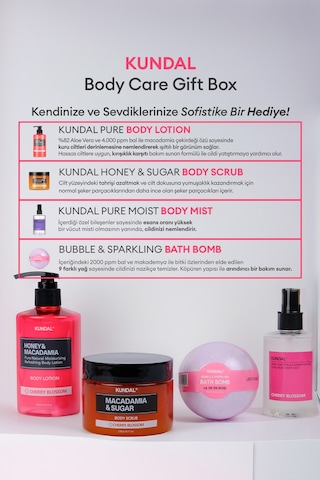 Yoğun Nemlendirme Etkili Dörtlü Vücut Bakım Seti Kundal Bath & Body Gift Edition Cherry Blossom