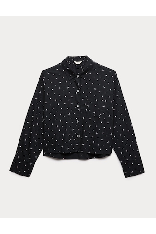 Marks & Spencer Desenli Pijama Üstü T37003706T Siyah