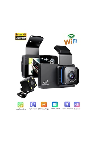 Wifi Li Araç İçi Kamera 3 İnç Ekranlı Ön Ve Geri Görüş Kameralı Mikrofonlu 1296p Super Hd