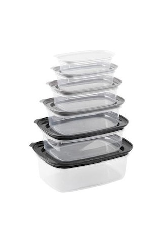 Tantitoni Çok Renkli Plastik Saklama Kabı Seti 6'lı Gri - Siyah