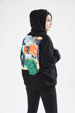 Unisex Kapüşonlu Sırt Baskılı Kanguru Cep Sweatshirt 001