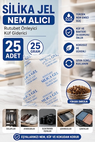 25 Adet 25 Gr Silikajel Nem Alıcı Silika Jel Rutubet Önleyici Küf Giderici Desiccant