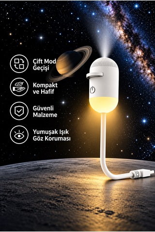 12 Projeksiyon Kartlı 2 Si 1 Arada Usb Gece Lambası Ve Yıldız Projektörü, Esnek Gövdeli Tavan Duvar Projeksiyon
