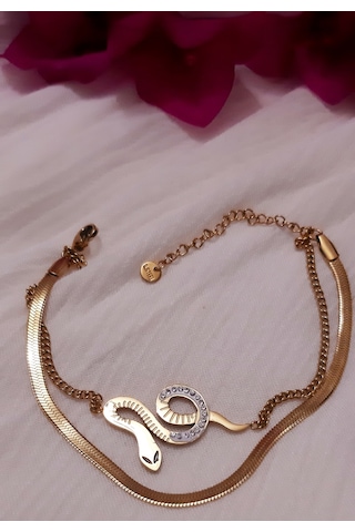 Giftworld Çelik Gold Yılan Bileklik / İki Bileklik Görünümlü Altın