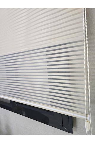 İnce Zebra Çizgili Çift Mekanizmalı Tül Ve Stor Perde Ts2025 Sütlü Kahve