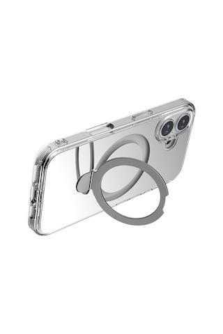 Apple Uyumlu iPhone 16 Kılıf Magsafe Şarj Özellikli Raptic Air Stand Serisi Aynalı Arka Yüzey Standlı Kapak Gri