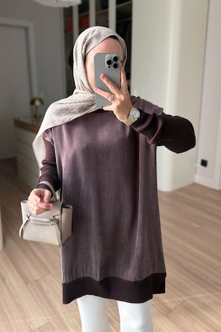 Kahijab İpek Cupra Merserize Tunik - Kahverengi