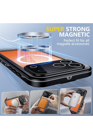 Apple Uyumlu iPhone 17 Pro Max İle Uyumlu Kılıf Su Geçirmez 360 Derece Koruma Waterproof Telefon Kılıfı Siyah