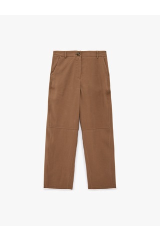 Koton Viskon Cupro Kumaş Beli Lastikli Cepli Düz Bol Paça Pantolon Kahverengi 6sak40141ew Kahve