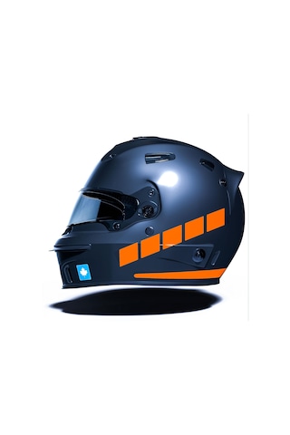 Şerit Tasarımlı Alev Turuncusu Motosiklet Kask Sticker Çınar Extreme