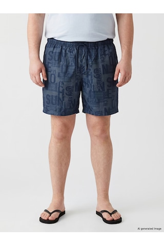 Lcw Swımwear Lacivert Kısa Boy Yazı Baskılı Erkek Deniz Şortu