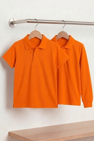 Nacar Store Unisex Çocuk Uzun Ve Kısa Kollu Polo Yaka Okul Tişörtü 2'li Set Turuncu