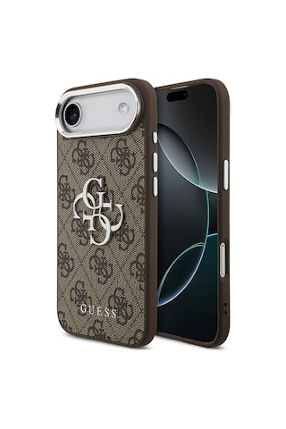 Apple Uyumlu iPhone 17 Air Kılıf Guess Lisanslı Gümüş Kamera Çerçeveli 4g Desenli Büyük 4g Ve Yazı Logolu Kahve Kahverengi