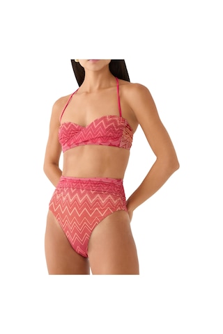 Missoni Zig Zag Lamé Esnek Naylon Bikini Parlak Pembe