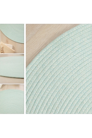 Ocean Home Textile Yıkanabilir Mint Kırçıllı Pamuklu Halı Kilim 80 Cm Çap