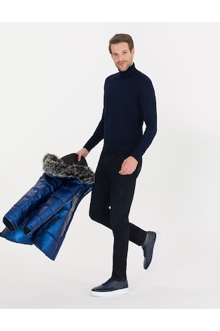 Pierre Cardin Lacivert Slim Fit Balıkçı Yaka Yün Karışımlı Basic Triko Kazak 50257302-vr033