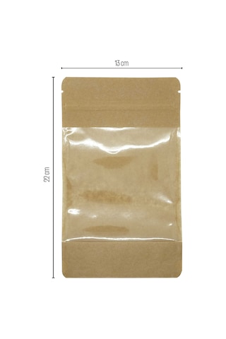 13X22.5X7 Kraft Geniş Pencereli Kilitli Doypack 50 Adet