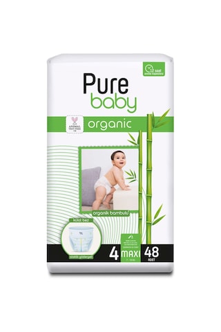 Pure Baby Organik Bambu Özlü Külot Bez Tekli Paket 4 Numara Maxi 48 Adet
