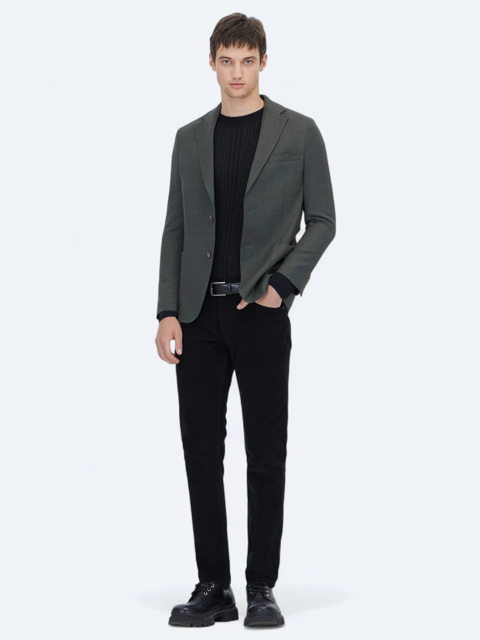Kip Haki Modern Fit Yün Karışımlı Ceket Haki