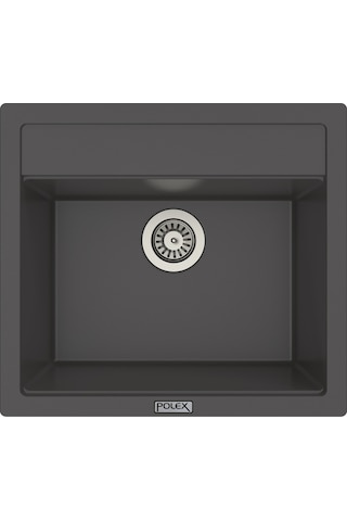 Polex Cristalüx Granit Evye P-08 Antrasit Tezgah Altı Ve Tezgah Üstü Kare Mutfak Evyesi 55.5x50 CM