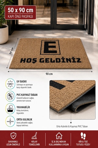Valerine Life Eczane Logolu Coco Görünüm Kaymaz Hoş Geldiniz İşyeri Koko Kapı Önü Paspası 50x90cm Kahverengi