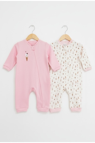 Baskılı 2'li Kız Bebek Tulum Seti 3-24 Ay Kd53128 Pembe