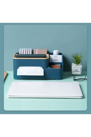 Dofolink Büyük Kapasiteli Gri-beyaz Dikdörtgen Masaüstü Organizer - 5 Bölmeli Mendil Ve Küçük Eşya Saklama Kutusu Beyaz