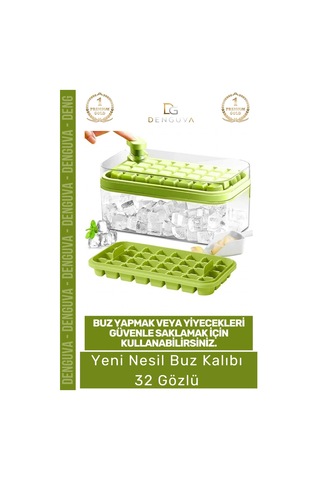 Buzkalıbı Pratik Düğmeli Kapaklı Gı Sınıfı Mutfak Gereci 32 Yuvalı Buz Küpü Kalıbı Saklama Kutulu Çok Renkli