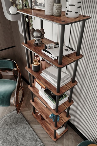 Dekoratif Masivo Kitaplık 6 Katlı 30x60 Dikdörtgen Çok Amaçlı Raf Madran Ceviz Ceviz