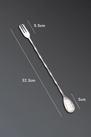 32 Cm Uzun Çelik Çift Başlı Çatallı Kokteyl Karıştırma Barmen Kaşığı Cin582