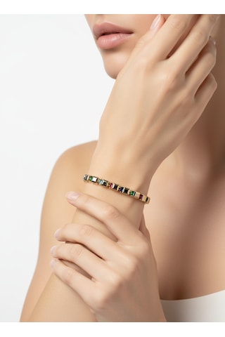 Valmont Accessories Kadın Gold Renk Renkli Taşlı Sıra Taş Detaylı Bileklik