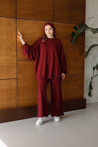 Moonsc Kadın Oversize 2 İplik Tesettür Takım Bordo