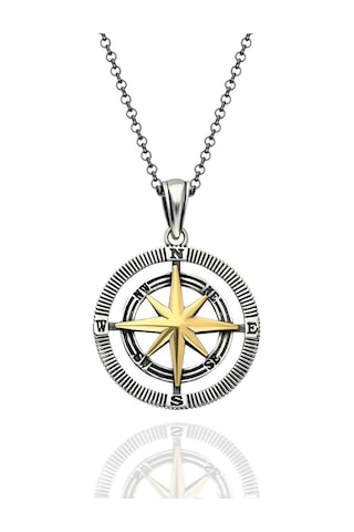 925 Ayar Gümüş Pusula Tasarım Erkek Kolye 552564768